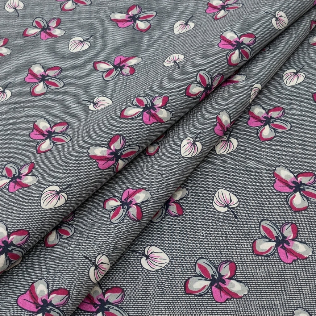 Folded Floral Grey Floral Cotton Fabric