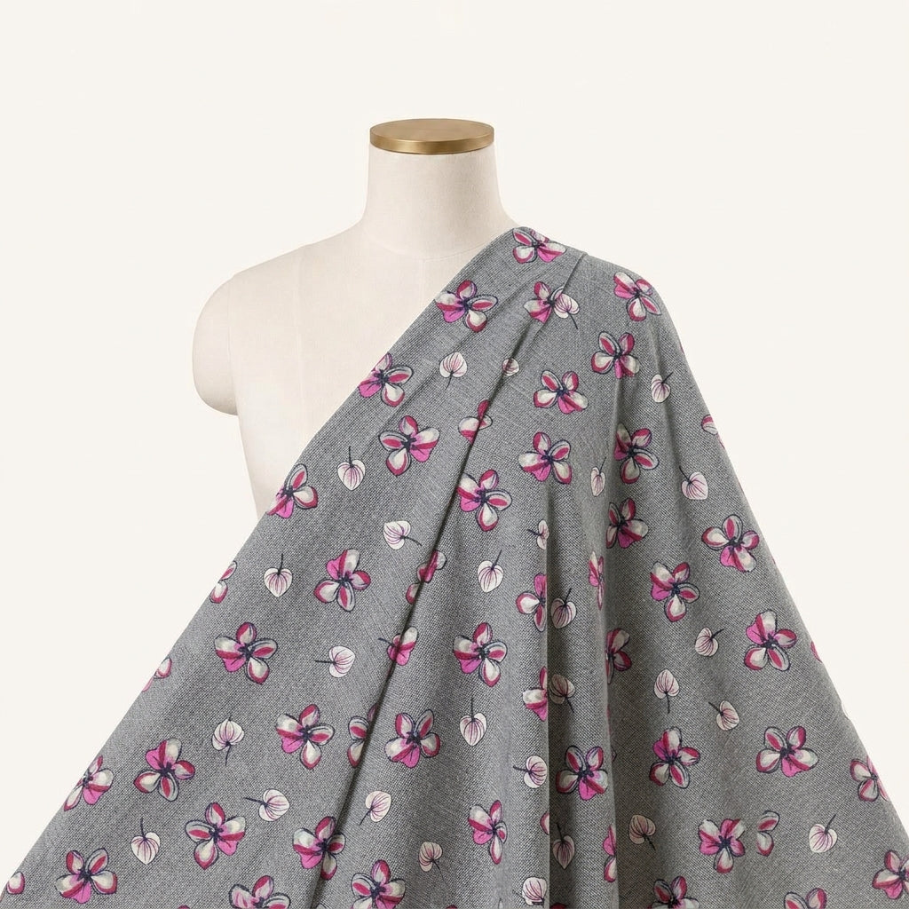 Floral Grey Floral Cotton Fabric Draped as a saree