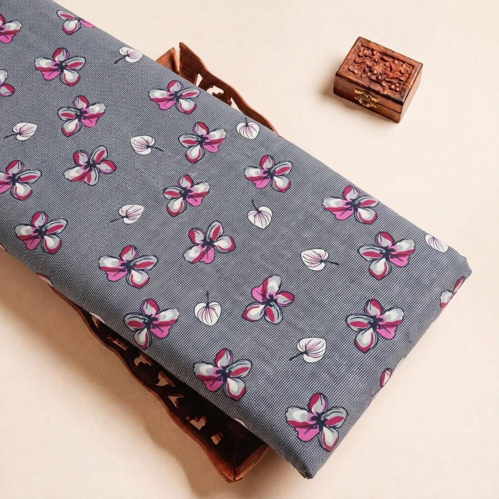 Folded Grey Floral Cotton Fabric Highlighting and Texture