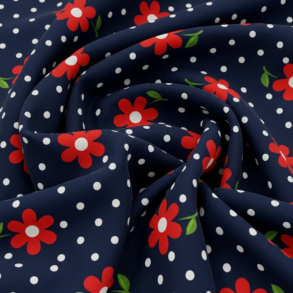 Swirled Floral Navy Blue Floral Cotton Fabric