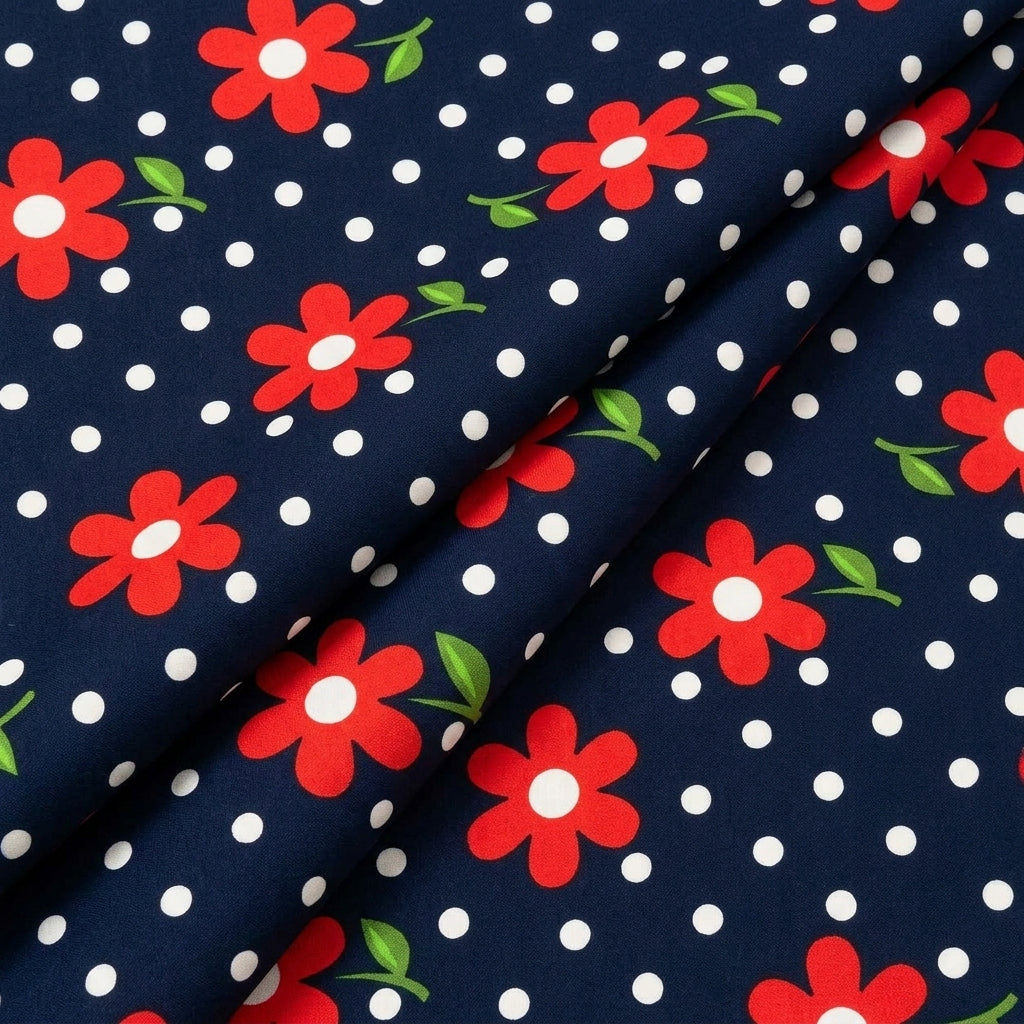 Folded Floral Navy Blue Floral Cotton Fabric