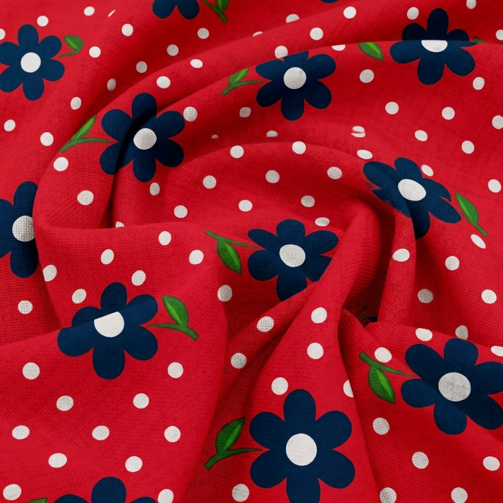 Swirled Floral Red Floral Cotton Fabric