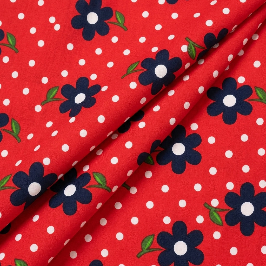 Folded Floral Red Floral Cotton Fabric