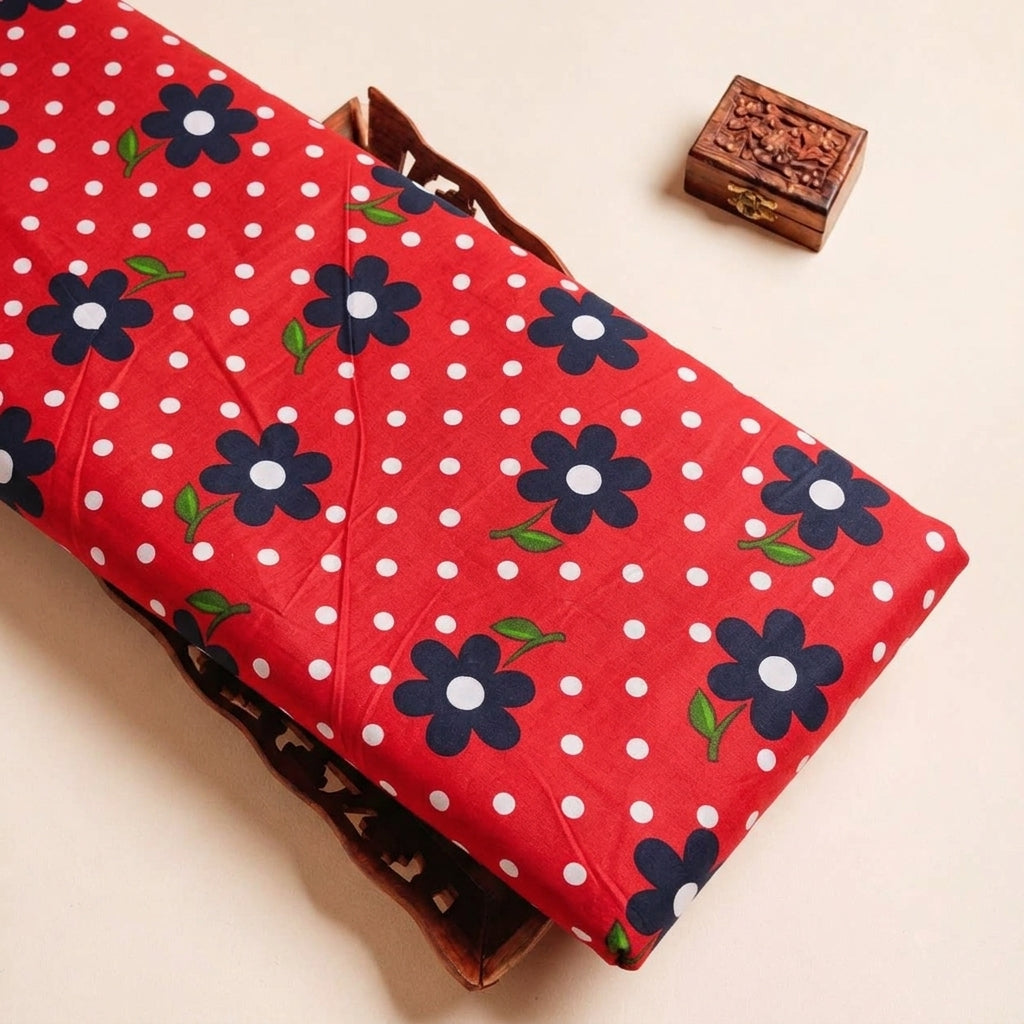 Folded Red Floral Cotton Fabric Highlighting and Texture