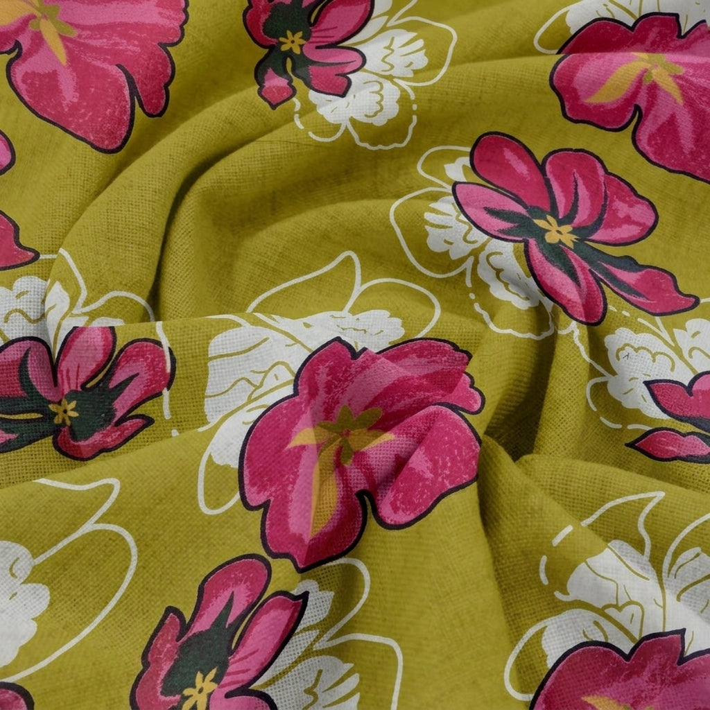 Swirled Floral Yellow Floral Cotton Fabric