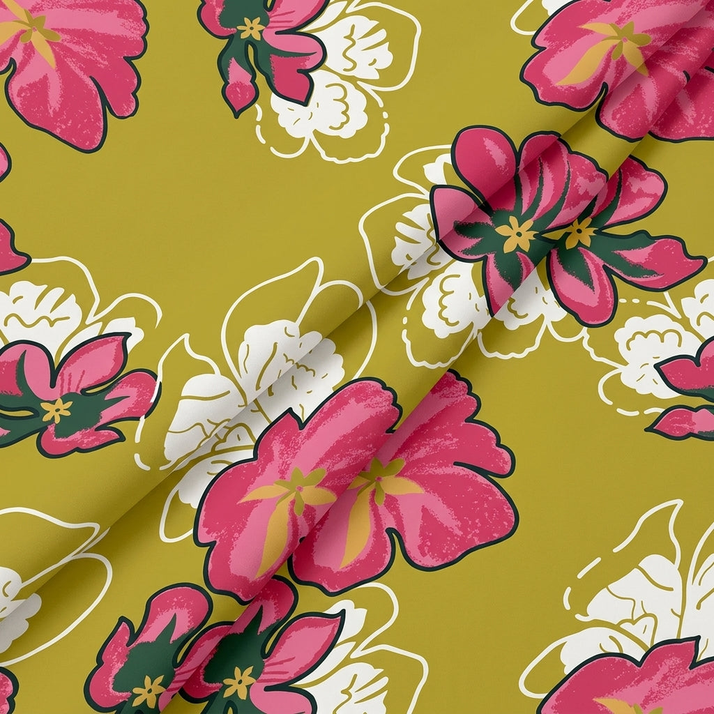 Folded Floral Yellow Floral Cotton Fabric