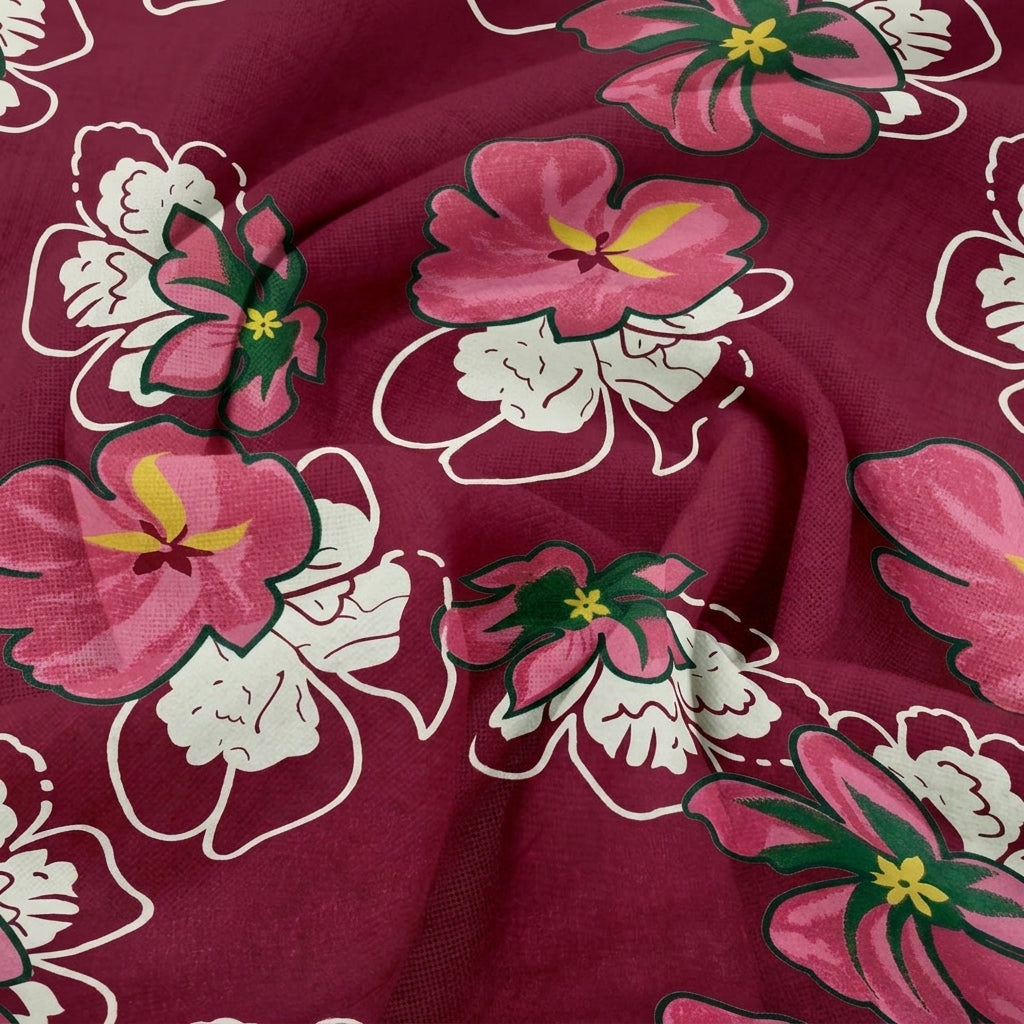 Swirled Floral Maroon Floral Cotton Fabric