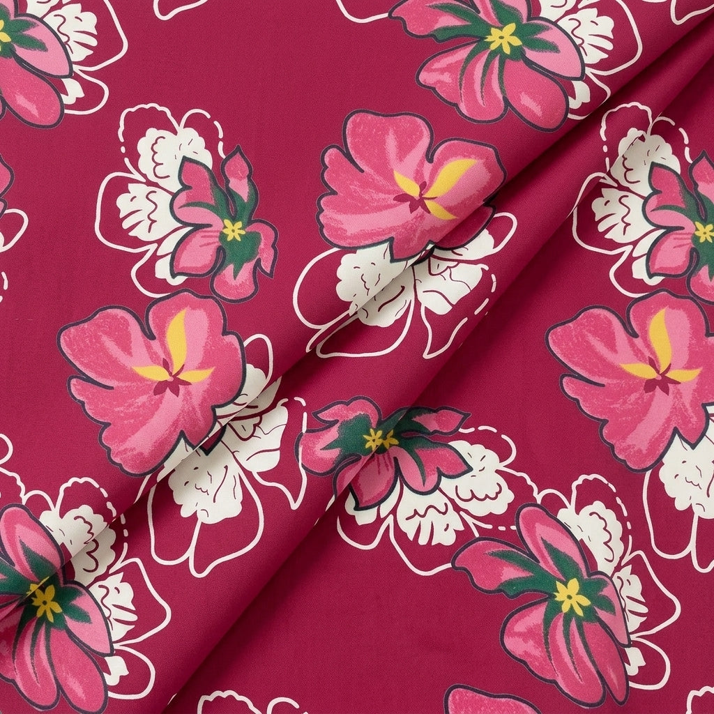 Folded Floral Maroon Floral Cotton Fabric