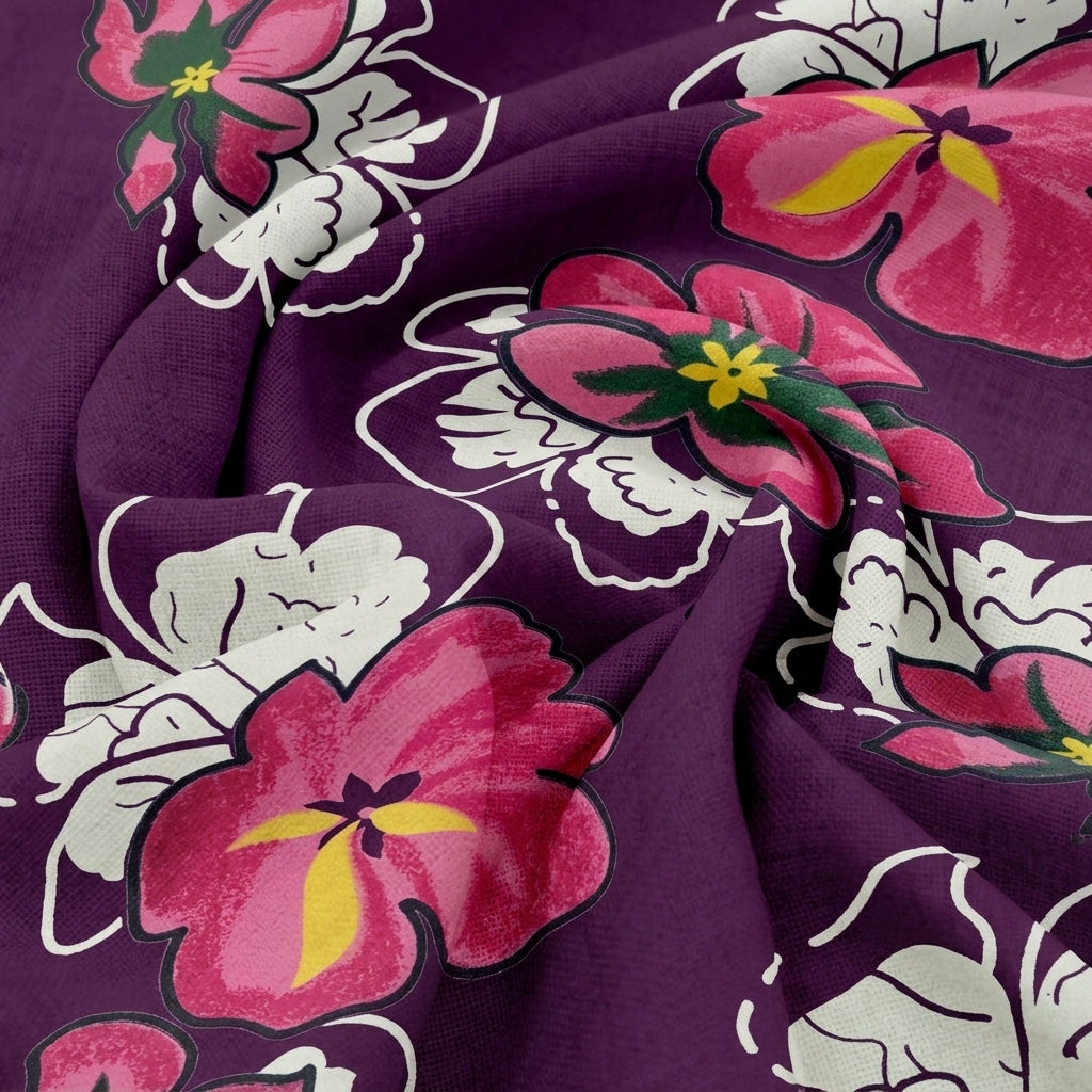 Swirled Floral Purple Floral Cotton Fabric