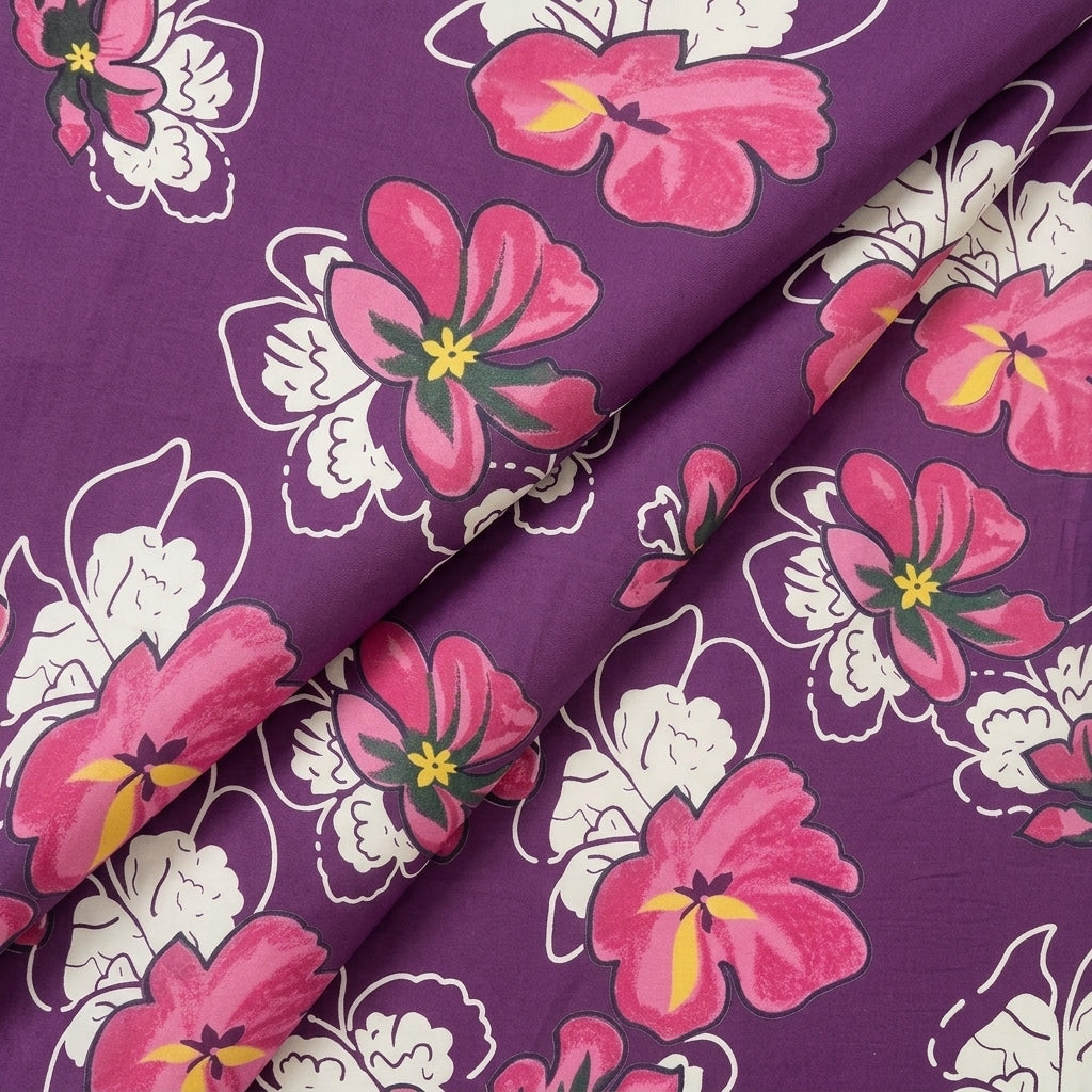 Folded Floral Purple Floral Cotton Fabric