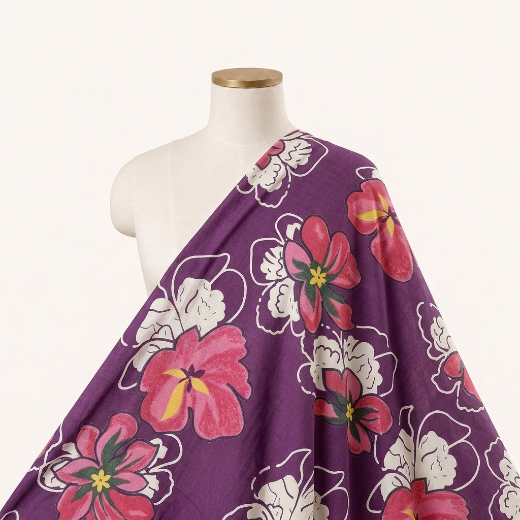 Floral Purple Floral Cotton Fabric Draped as a saree