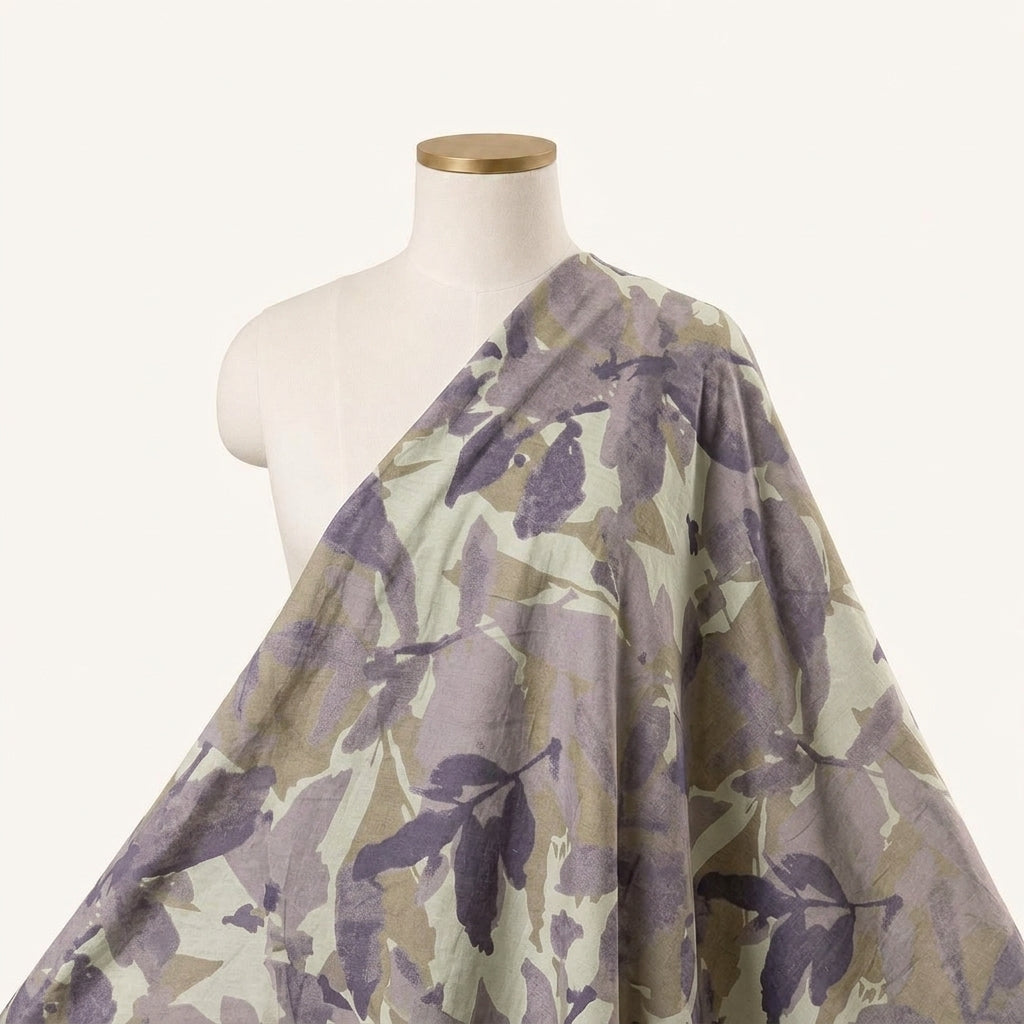 Leaf Green Leaf Cotton Fabric Draped as a saree