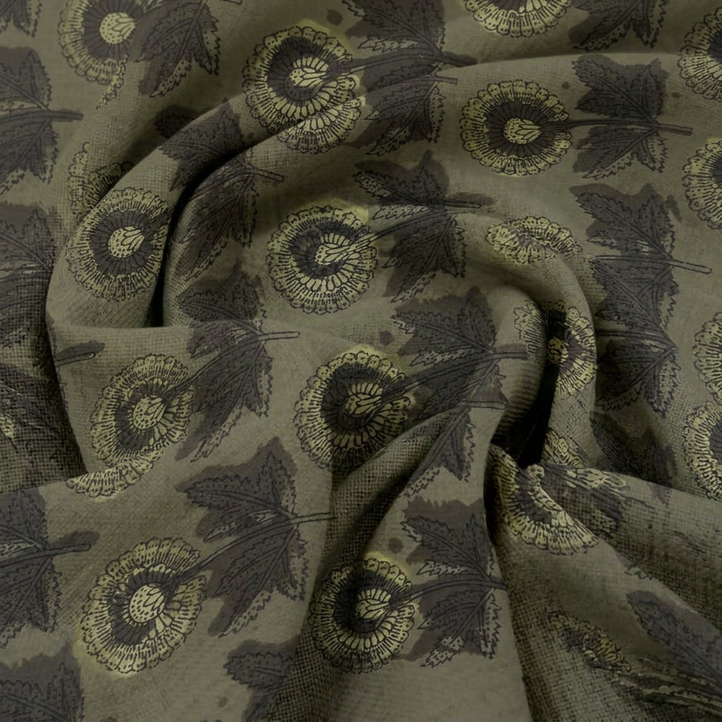 Swirled Floral Dark Green Floral Cotton Fabric