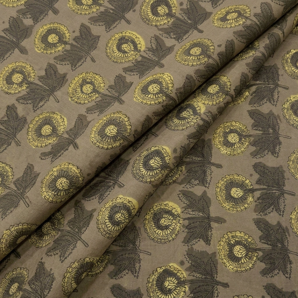 Folded Floral Dark Green Floral Cotton Fabric