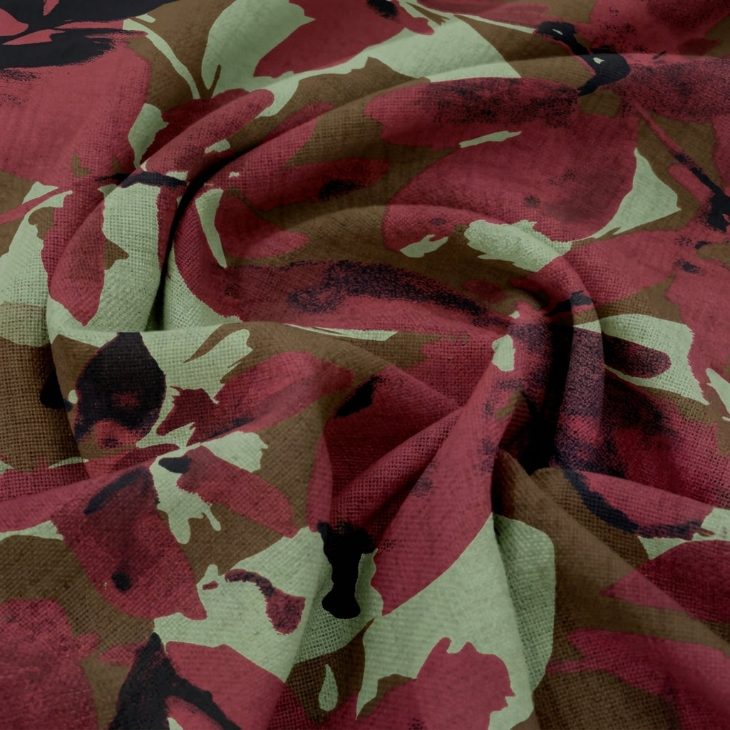 Swirled Leaf Maroon Leaf Cotton Fabric