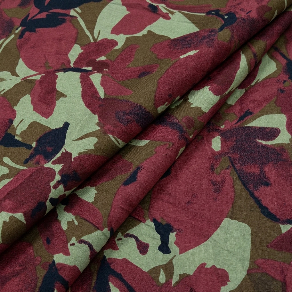 Folded Leaf Maroon Leaf Cotton Fabric