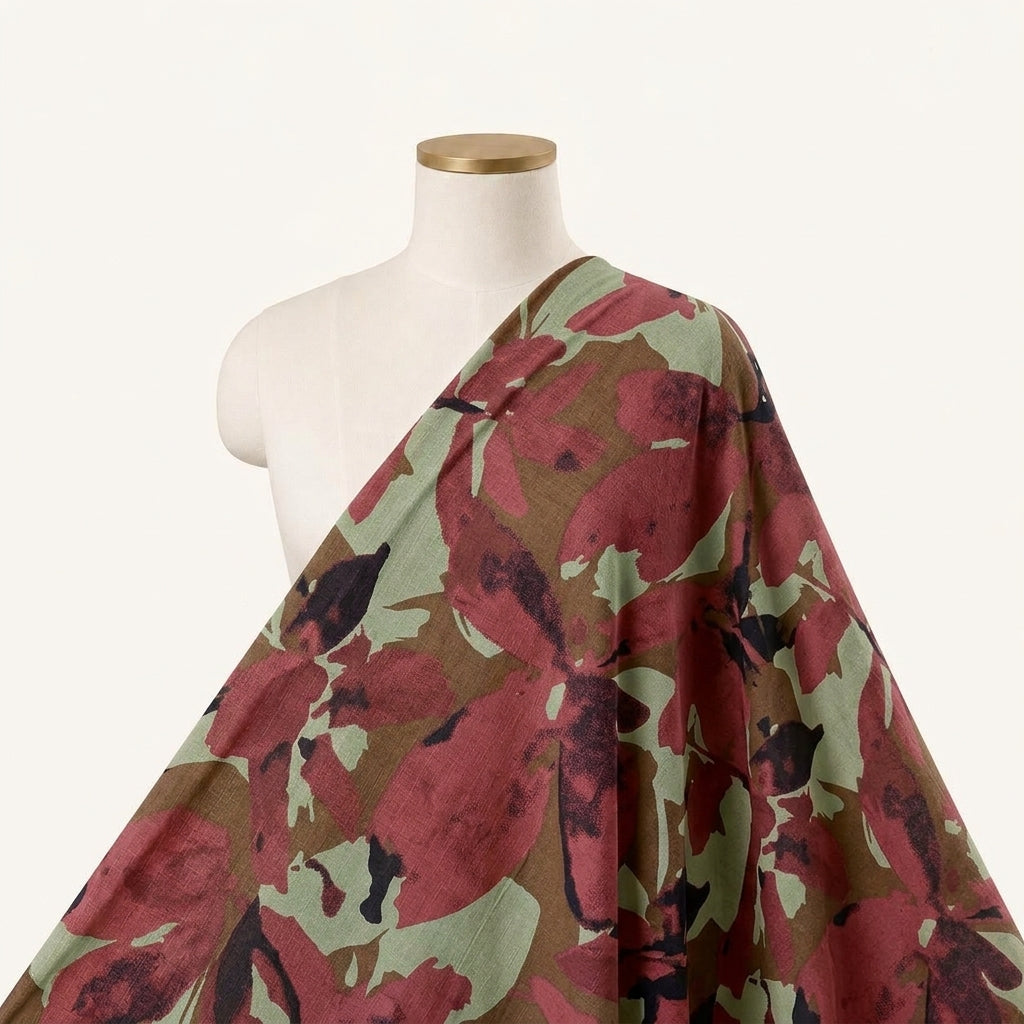Leaf Maroon Leaf Cotton Fabric Draped as a saree