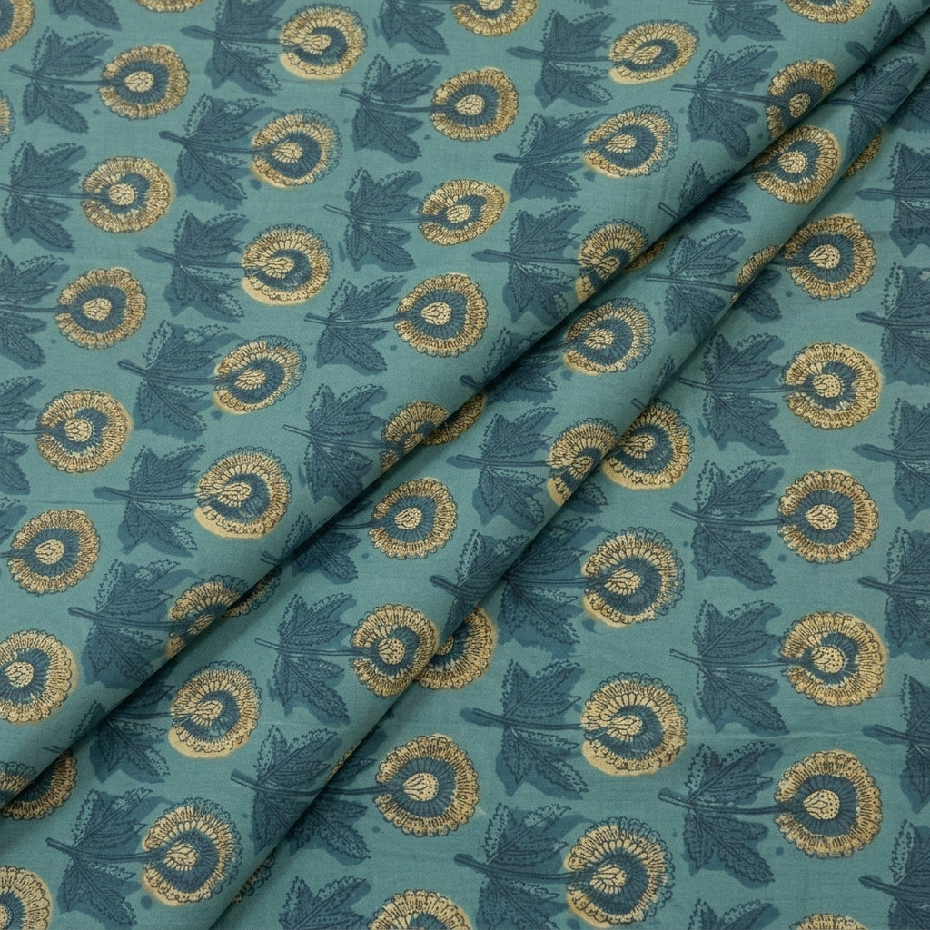 Folded Floral Green Floral Cotton Fabric