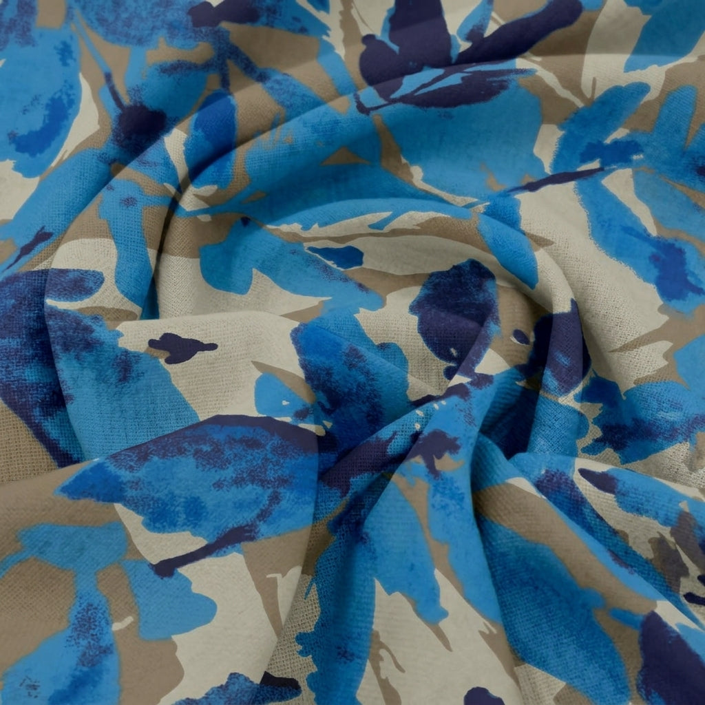 Swirled Leaf Blue Leaf Cotton Fabric