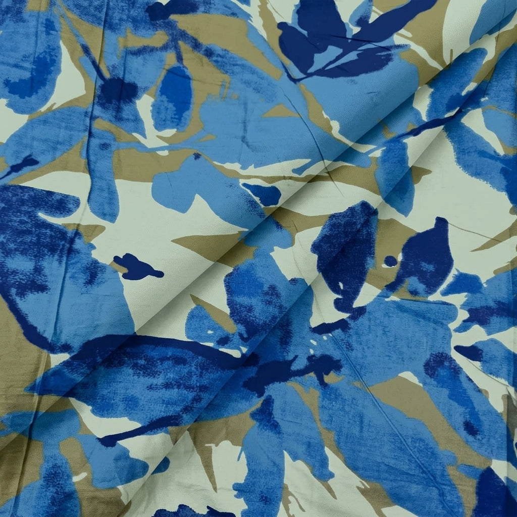 Folded Leaf Blue Leaf Cotton Fabric