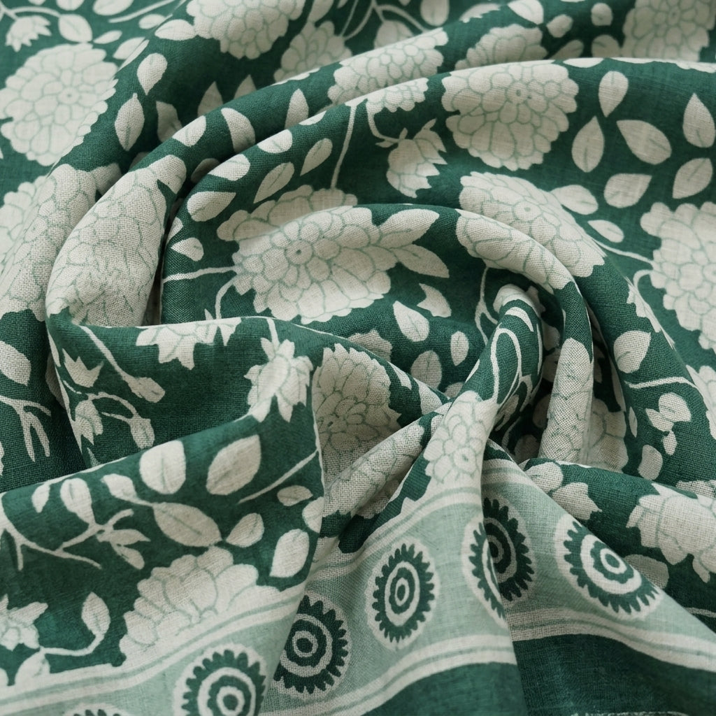 Swirled Floral Green Floral Cotton Fabric