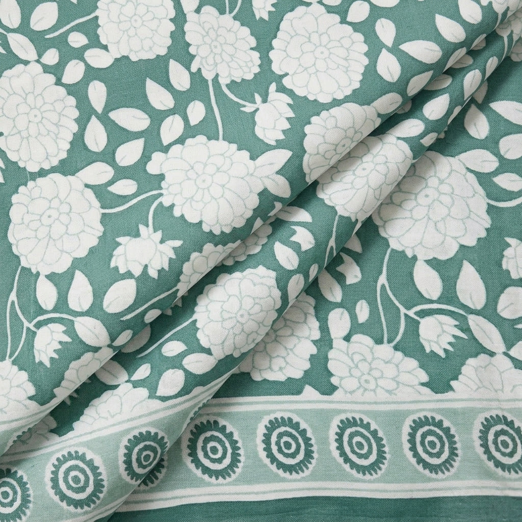 Folded Floral Green Floral Cotton Fabric
