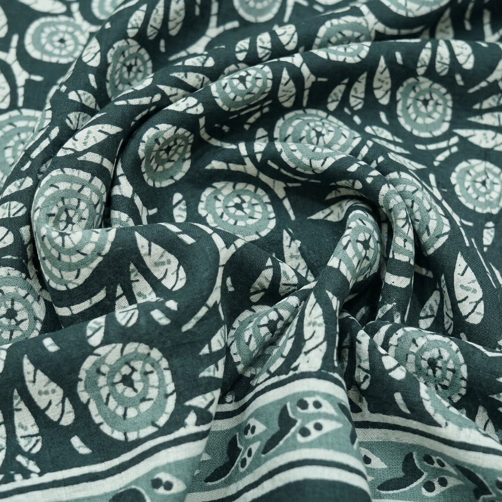 Swirled Floral Dark Green Floral Cotton Fabric