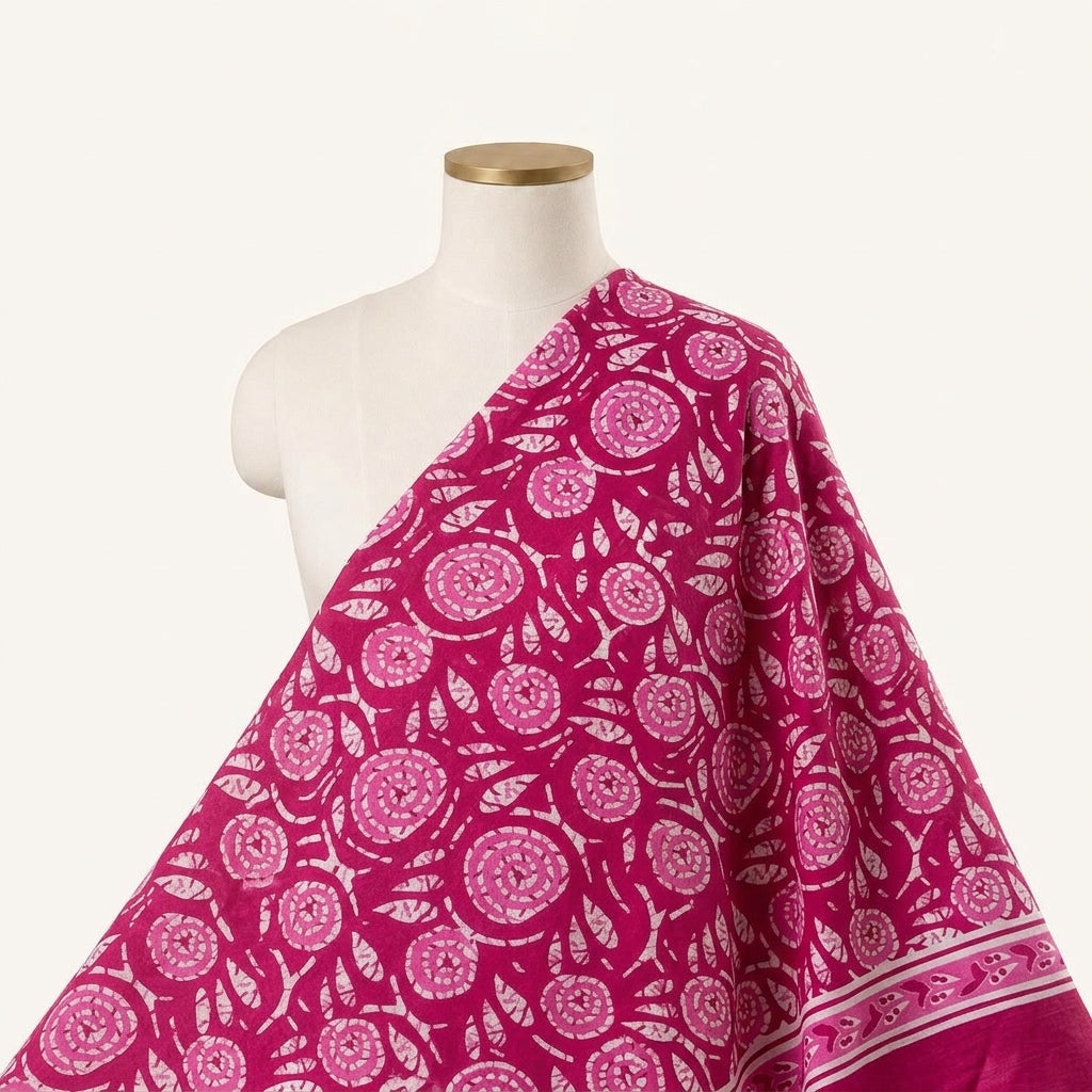 Floral Pink Floral Cotton Fabric Draped as a saree