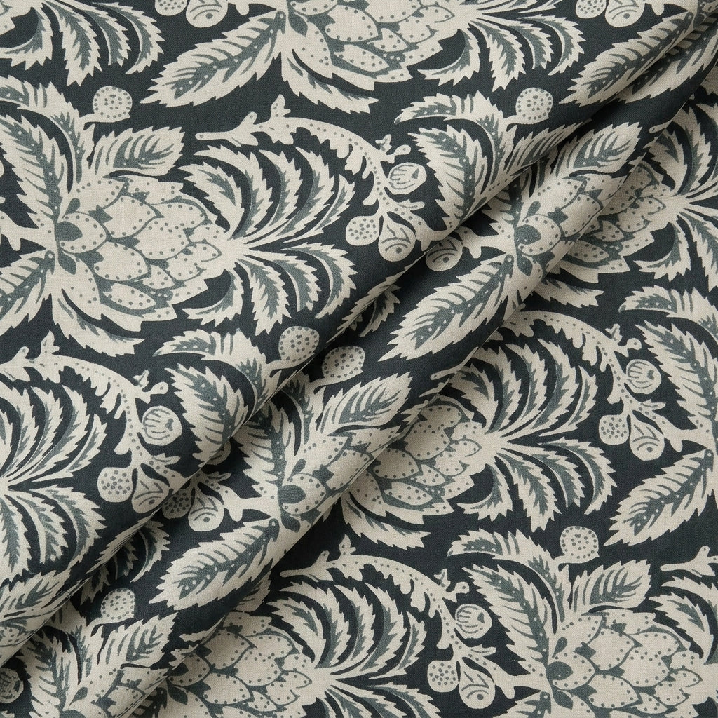 Folded Floral Dark Green Floral Cotton Fabric