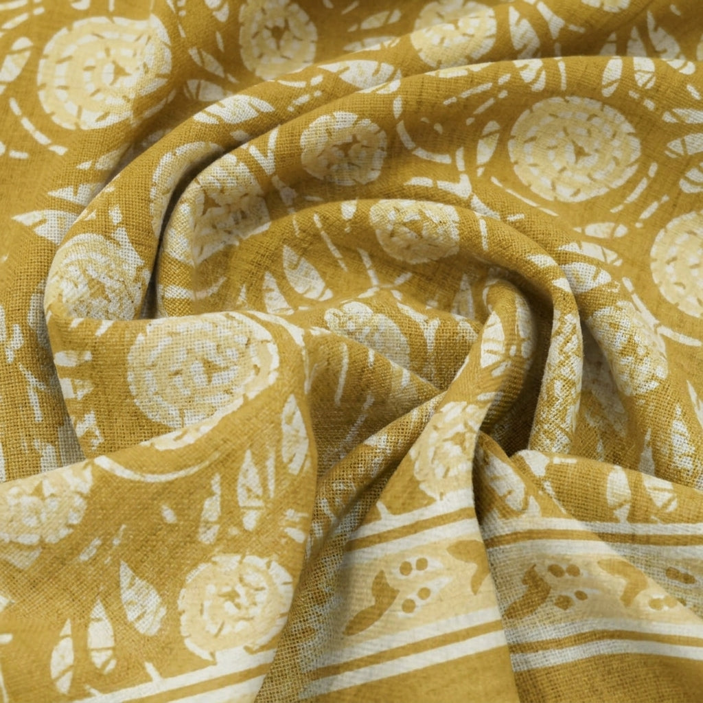 Swirled Floral Mustard Yellow Floral Cotton Fabric