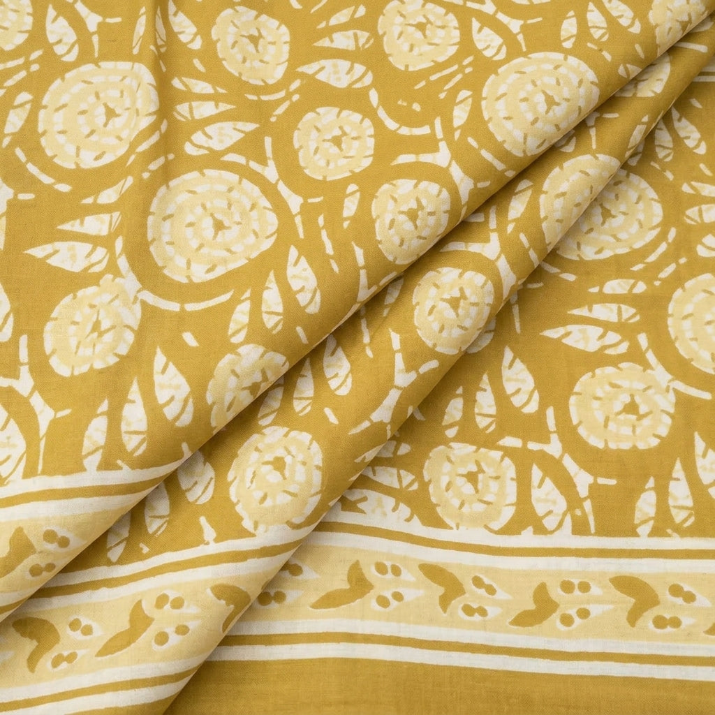 Folded Floral Mustard Yellow Floral Cotton Fabric