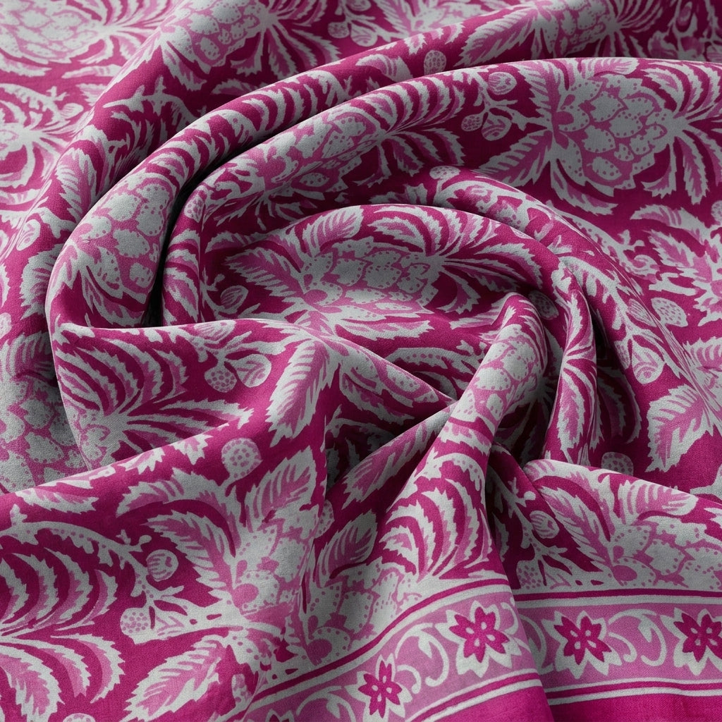Swirled Floral Pink Floral Cotton Fabric