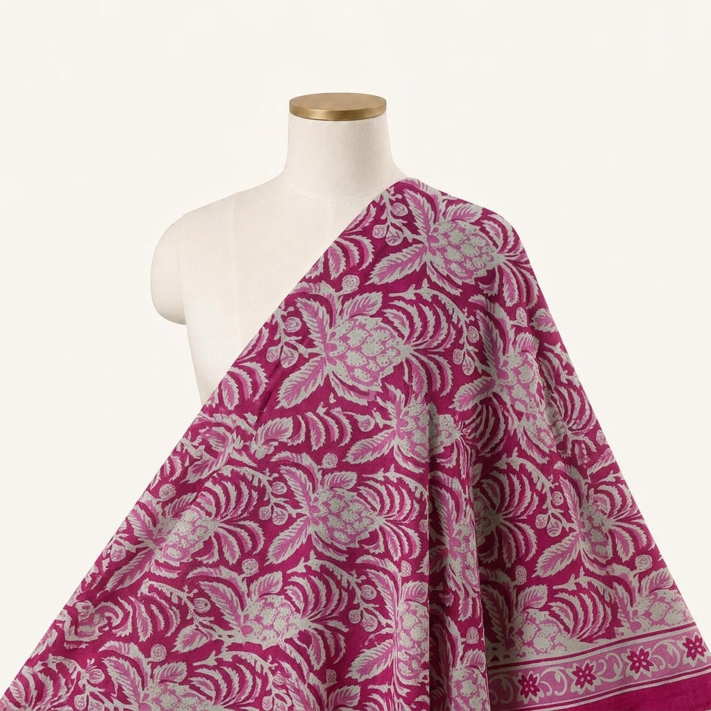 Floral Pink Floral Cotton Fabric Draped as a saree