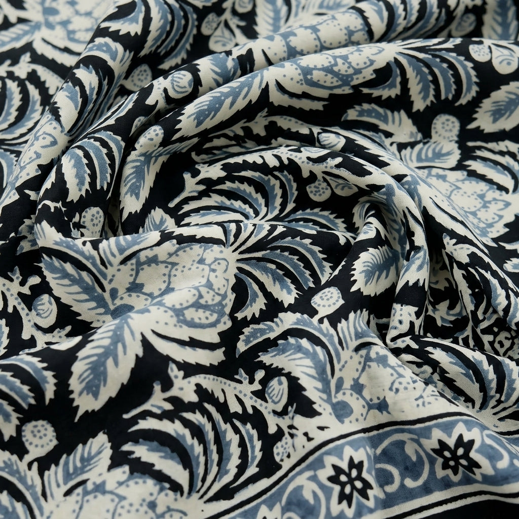 Swirled Floral Black Floral Cotton Fabric
