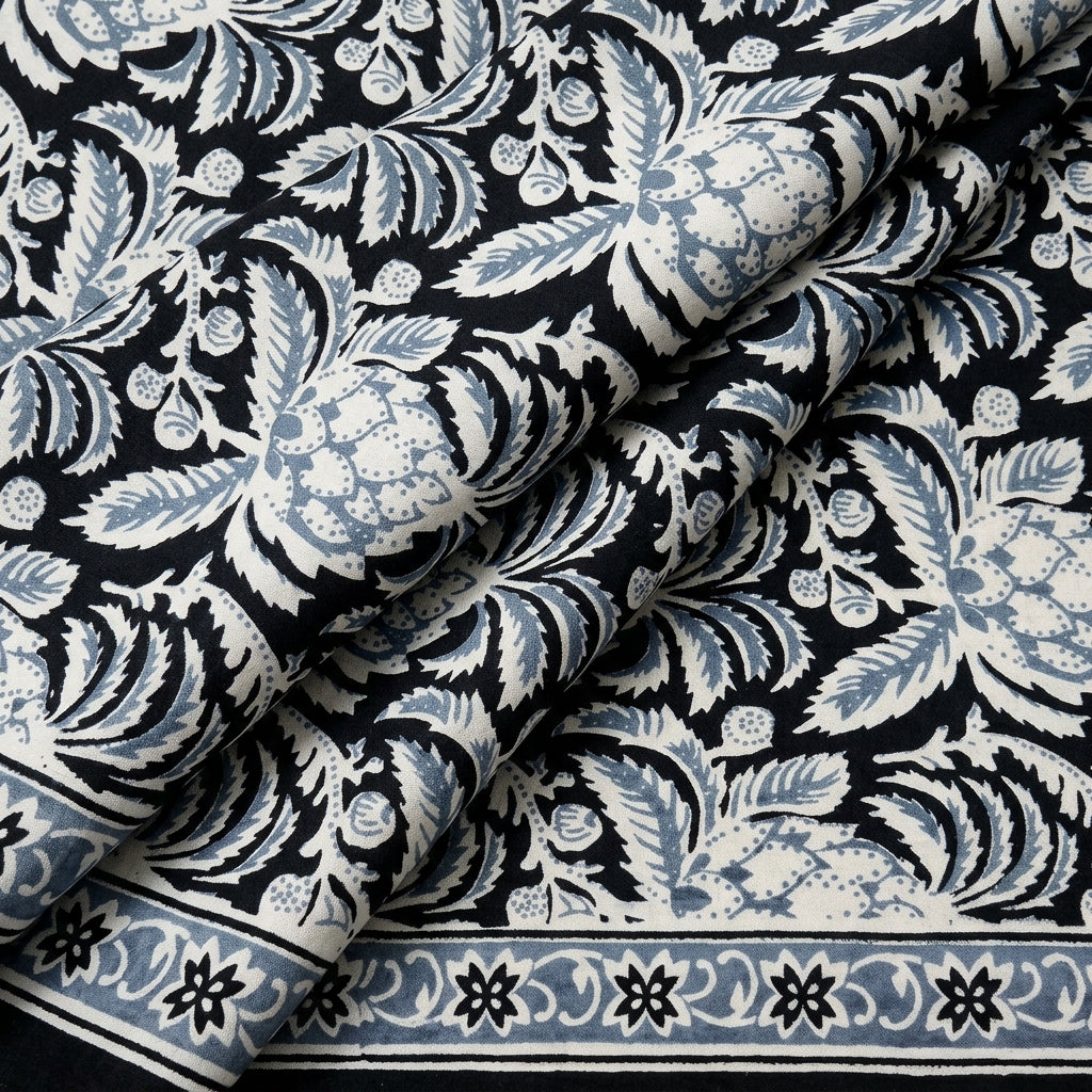 Folded Floral Black Floral Cotton Fabric