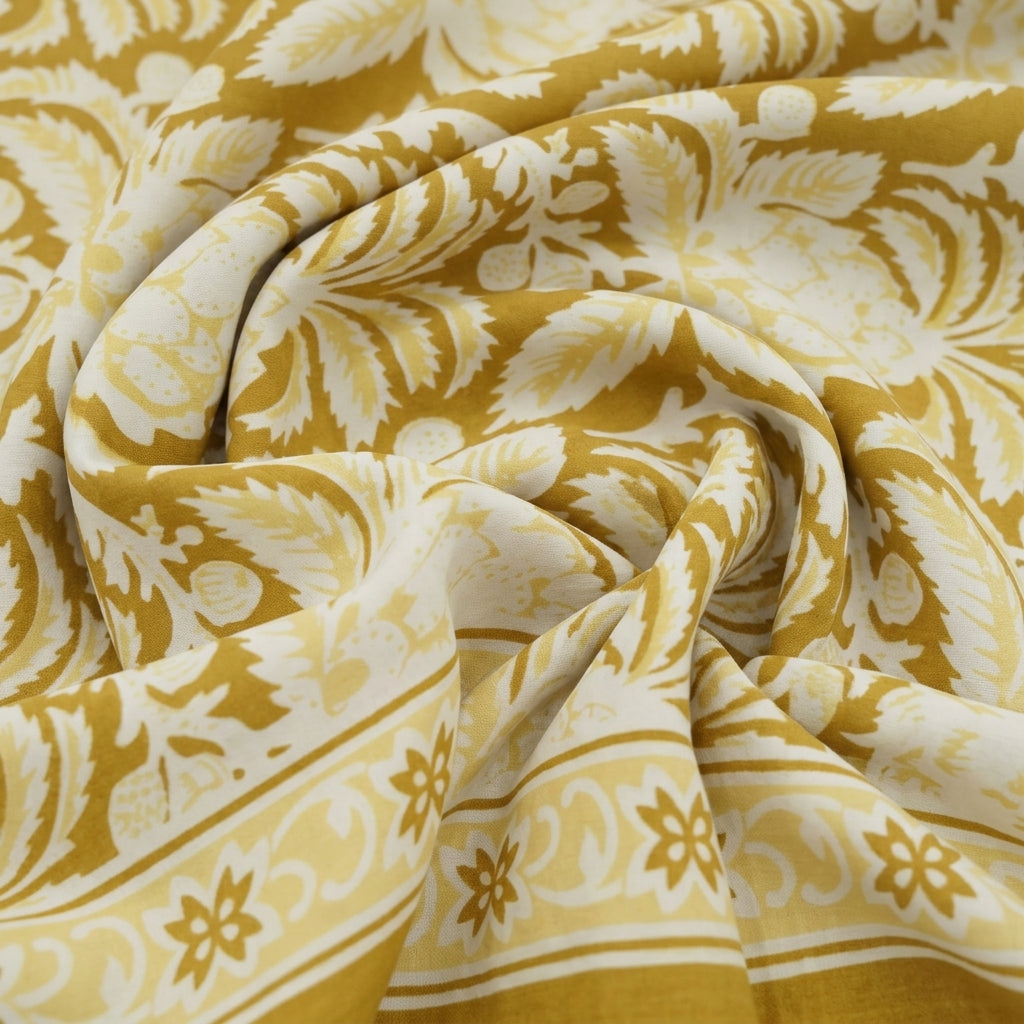 Swirled Floral Mustard Yellow Floral Cotton Fabric