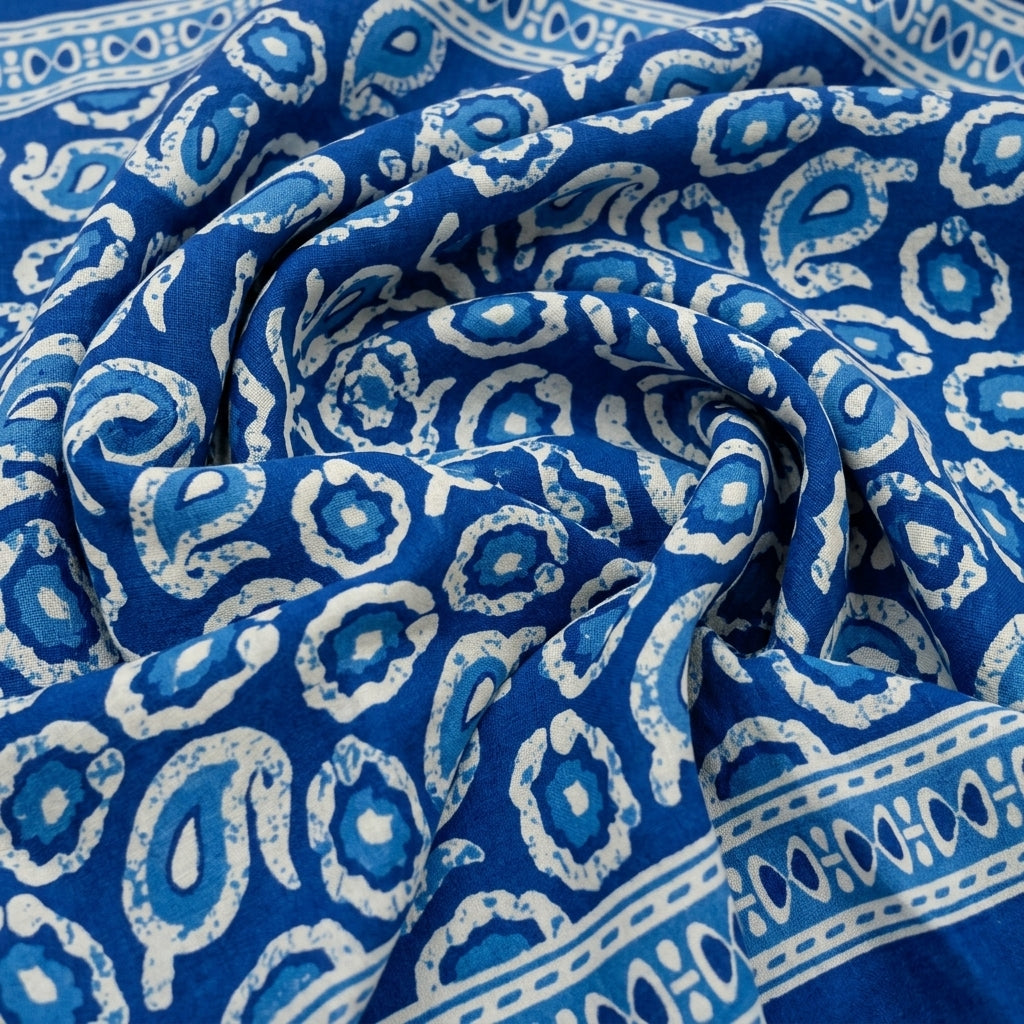 Swirled Paisley Blue Paisley Cotton Fabric