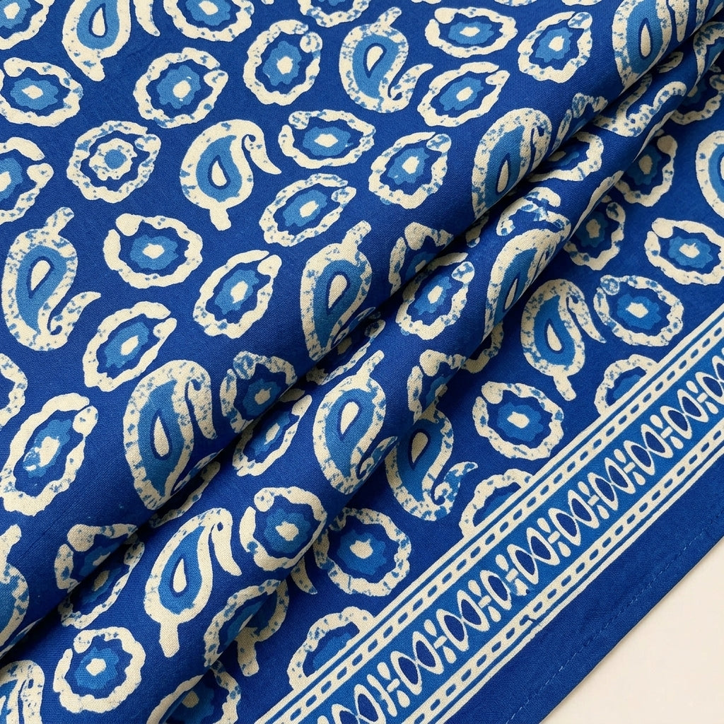 Folded Paisley Blue Paisley Cotton Fabric