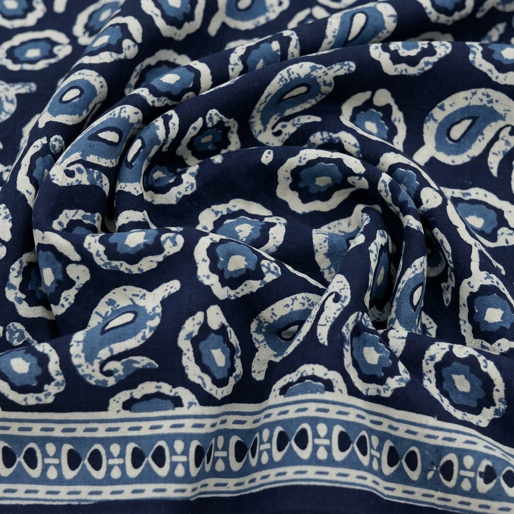 Swirled Paisley Navy Blue Paisley Cotton Fabric