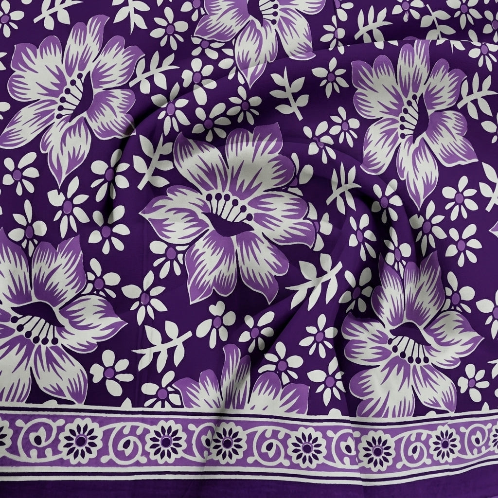 Swirled Floral Purple Floral Cotton Fabric