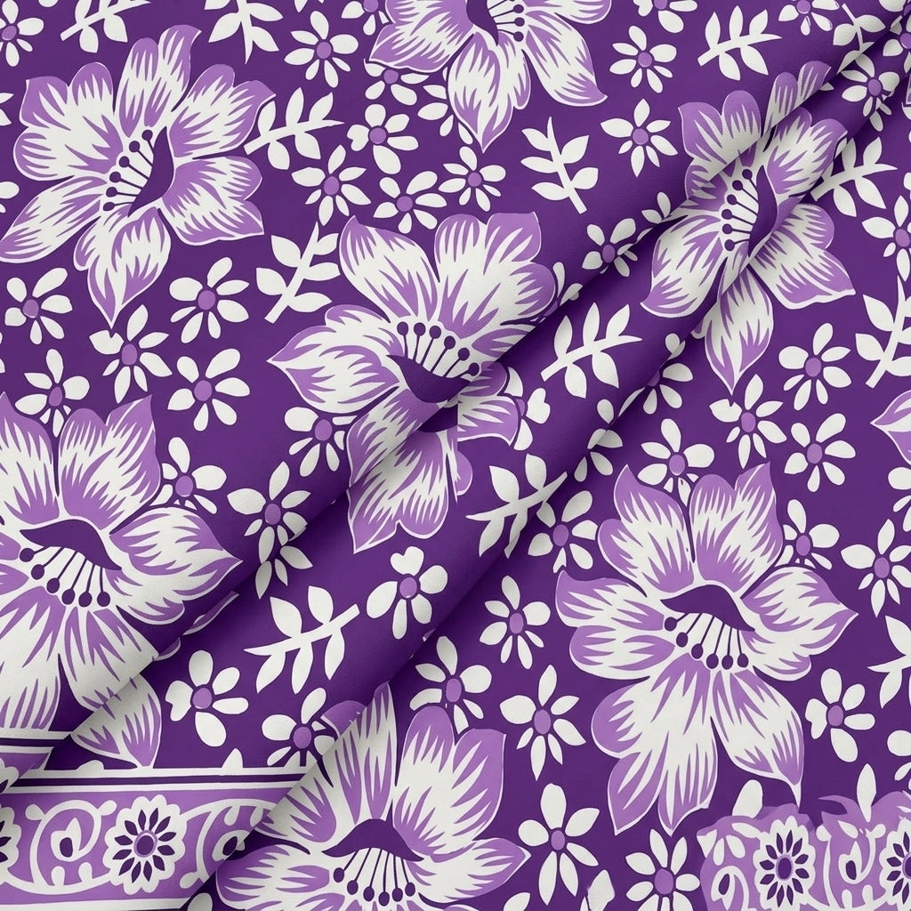 Folded Floral Purple Floral Cotton Fabric