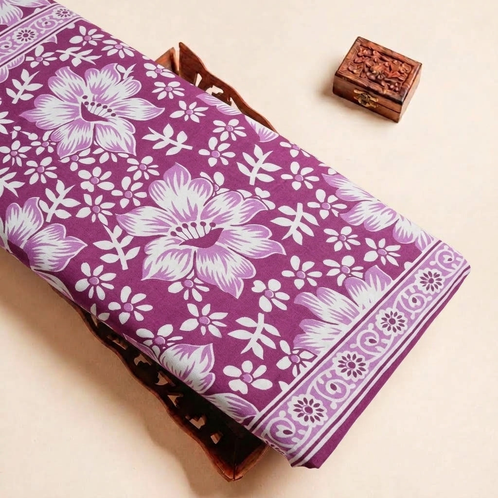 Folded Pink Floral Cotton Fabric Highlighting Border and Texture