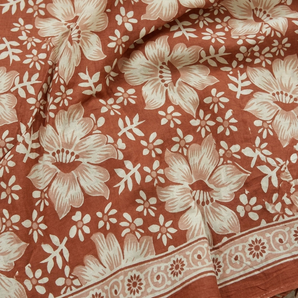 Swirled Floral Orange Floral Cotton Fabric