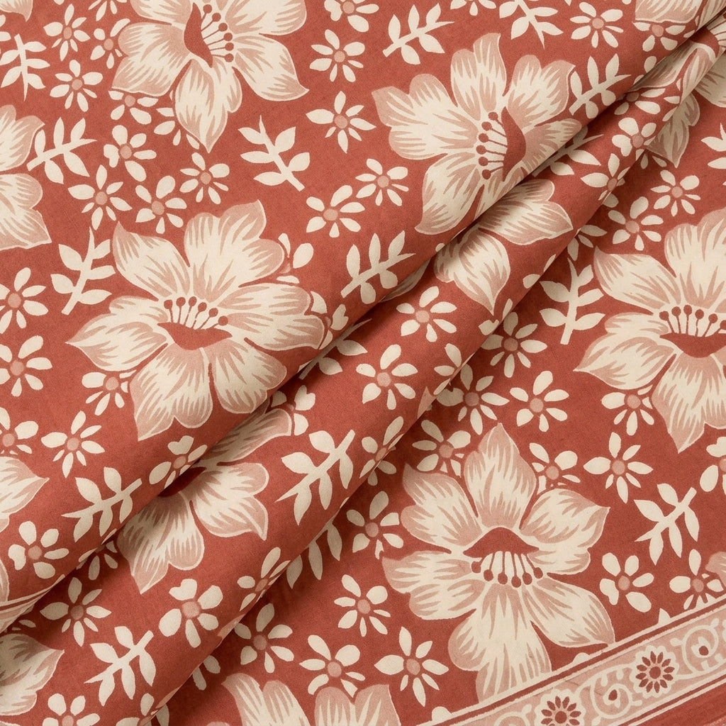 Folded Floral Orange Floral Cotton Fabric