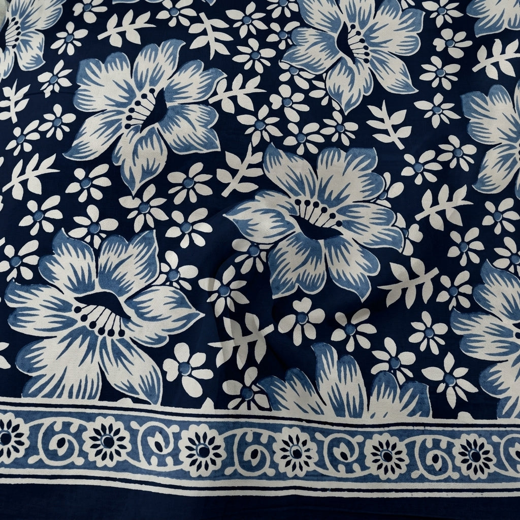 Swirled Floral Blue Floral Cotton Fabric
