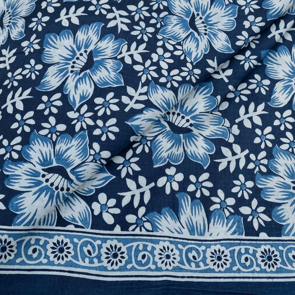 Folded Floral Blue Floral Cotton Fabric