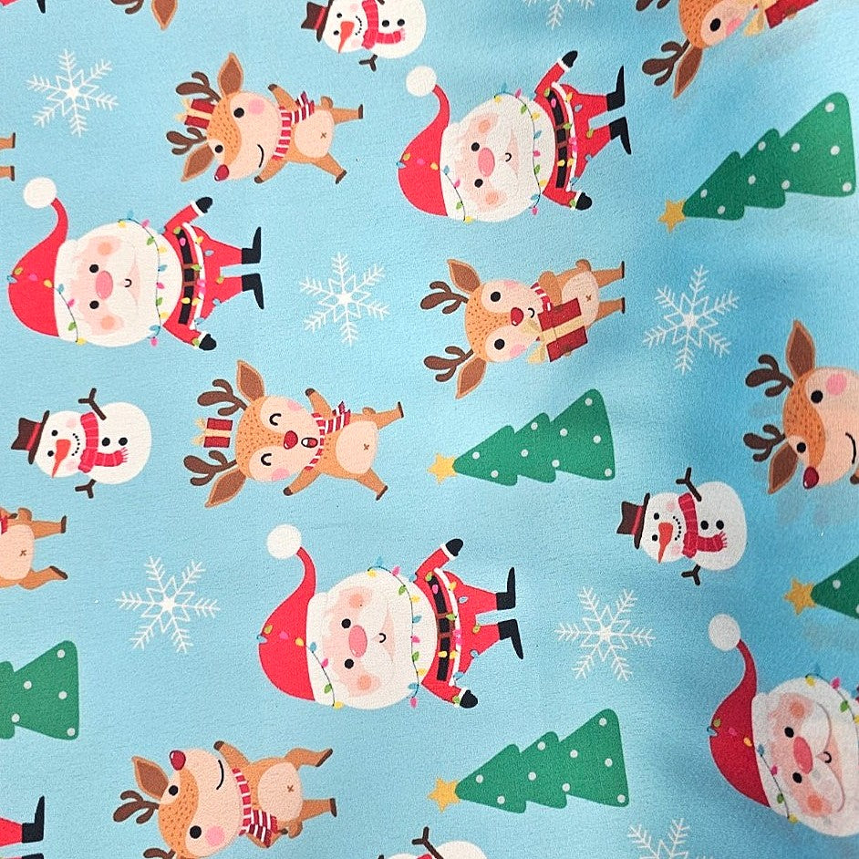 Light Blue Printed Satin Fabric - EB11382 - EB11382 - Flat fabric