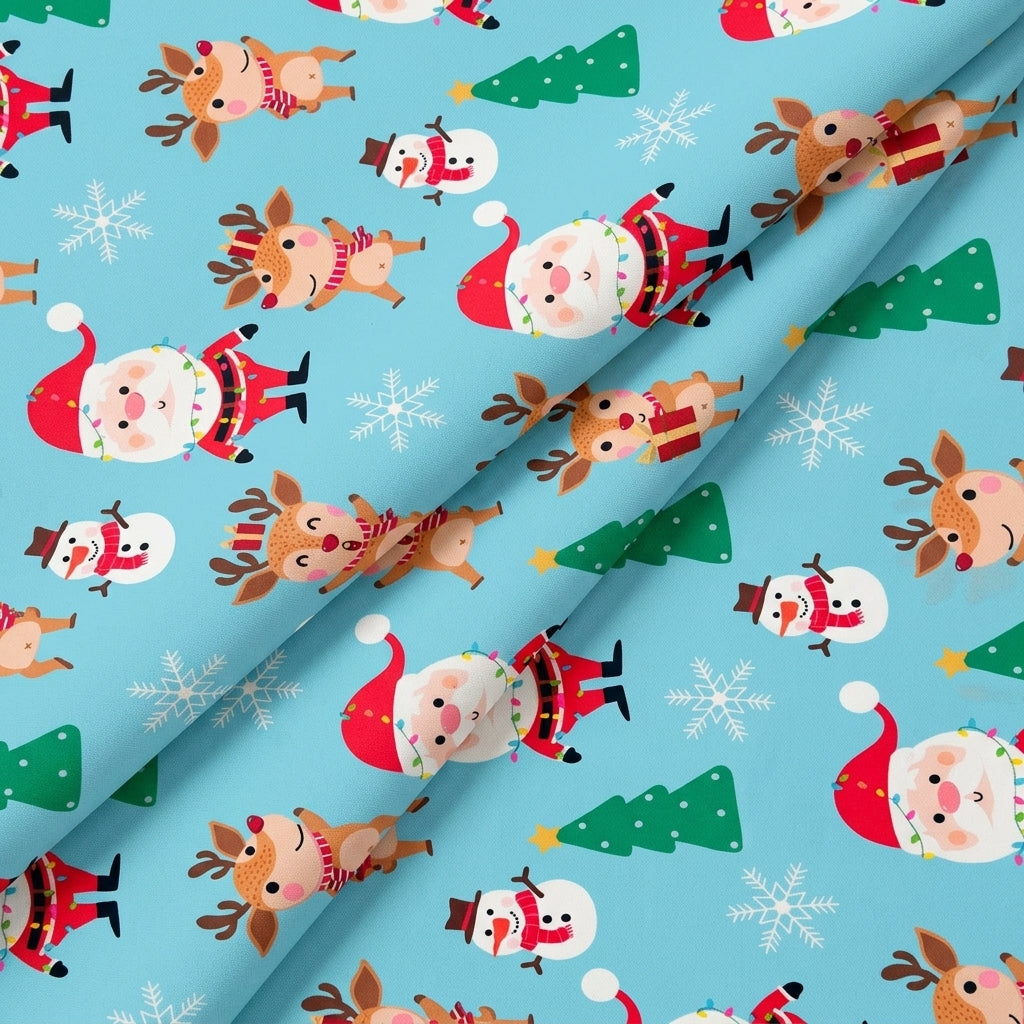 Folded Printed Light Blue Printed Satin Fabric