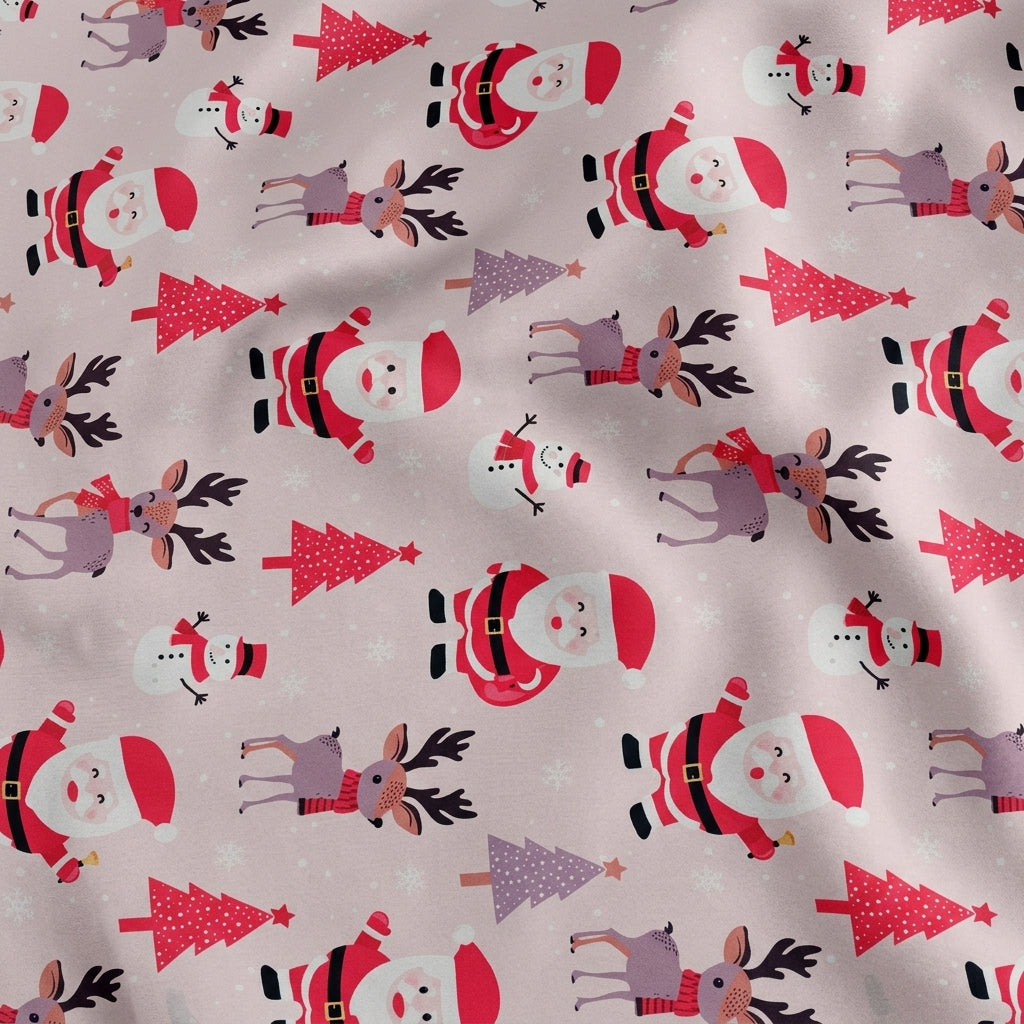 Swirled Printed Pink Printed Satin Fabric