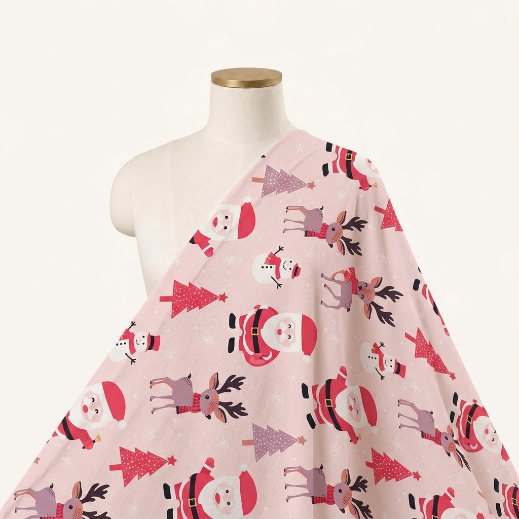 Printed Pink Printed Satin Fabric Draped as a saree